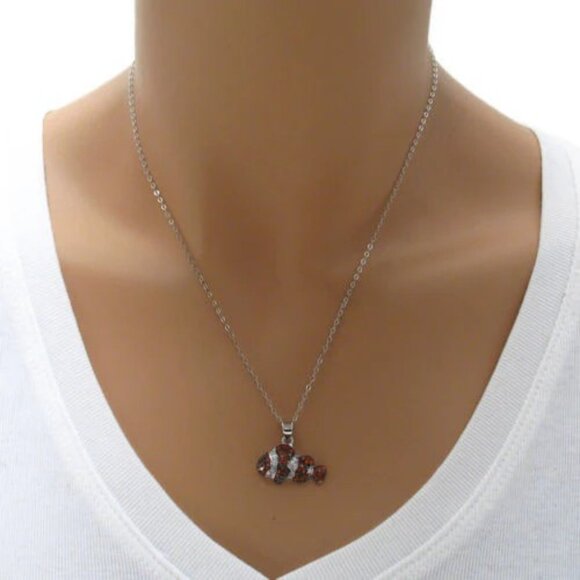 STUNNING STERLING SILVER CLOWN FISH PENDANT WITH 0.65 CARAT MICRO-PAVE CZS - Picture 2 of 3